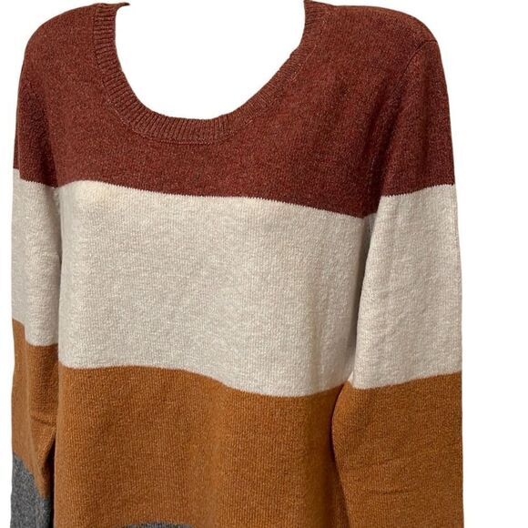 Pinque Gina Womens Sweater XL Crew Neck Striped Pullover Rust Stone Combo NWT - Picture 2 of 9